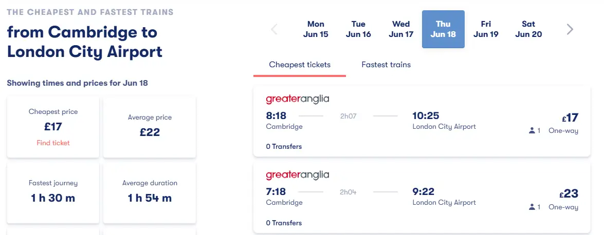 best way to get from Cambridge to London City Airport